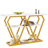 Wooden Console Table with Marble-Look Top – Slim Dining or Kitchen Table