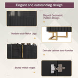 Black Sideboard with Geometric Design - Modern Storage Cabinet with Gold Handles and Gold Legs