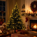 Realistic Full Green Artificial Christmas Tree - PVC & PE Mixed-Foliage Xmas Tree with Pre-Lit Warm White LED Lights, Easy Setup, 6ft/7ft/8ft