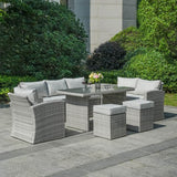 8 Seater Outdoor Rattan Sofa Set with Side Table & Footstools - Garden Furniture Set, Whitewash