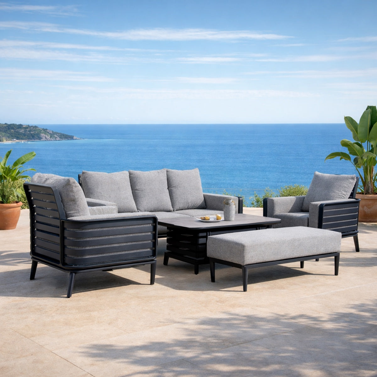 AUREL 7-Seater Aluminium Outdoor Sofa Set - 5 Pieces