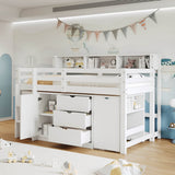 3ft Single Wooden Storage Bed - Space Saving Bed Frame with Pull-Out Desk, Drawers & Headboard Shelves, White