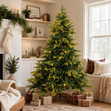Realistic Full Green Artificial Christmas Tree - PVC & PE Mixed-Foliage Xmas Tree with Pre-Lit Warm White LED Lights, Easy Setup, 6ft/7ft/8ft