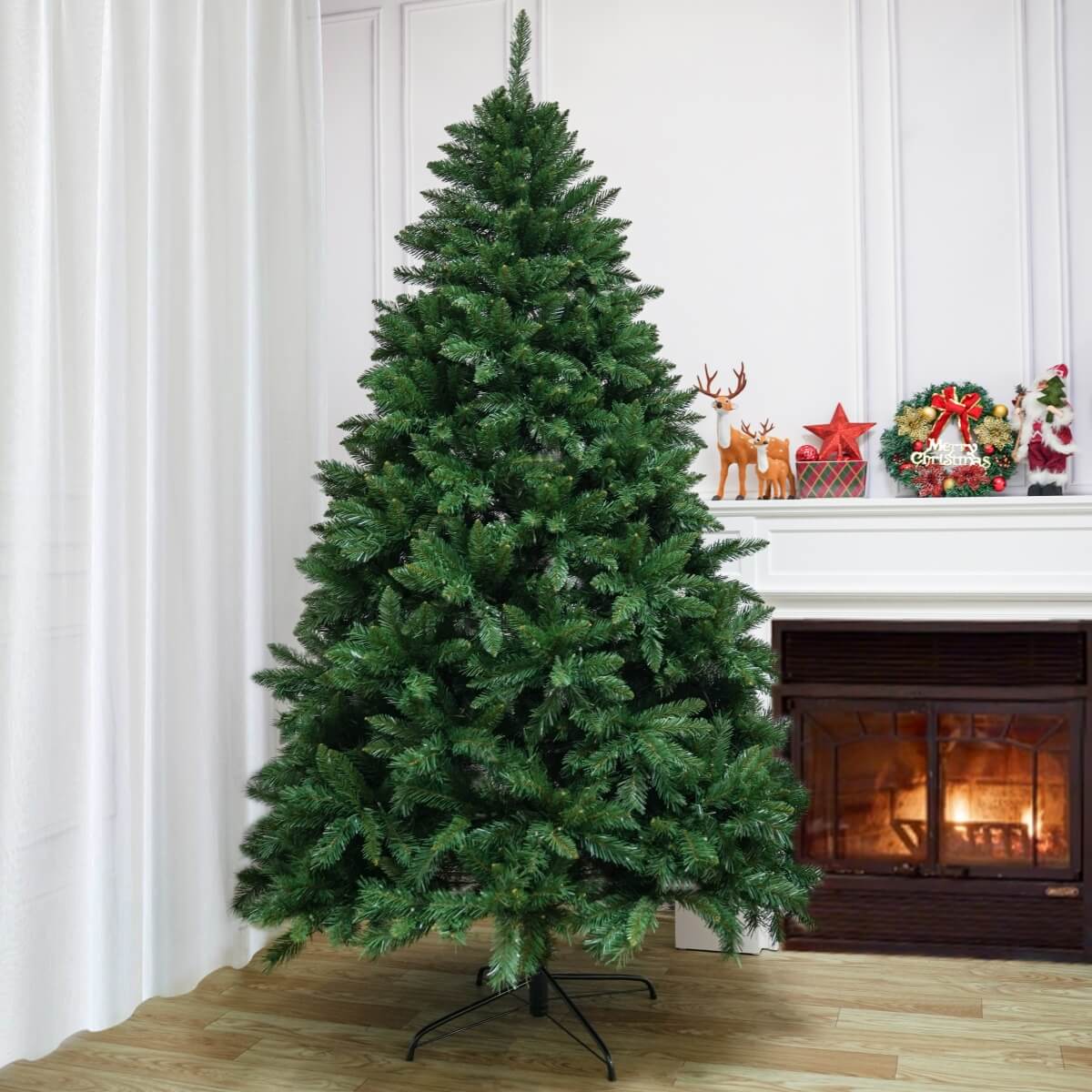 Realistic Full Green Artificial Christmas Tree - Lush PVC Xmas Tree for Indoor Home & Festive Decoration, 5ft/6ft/7ft
