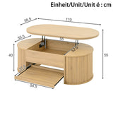 Lift-Top Coffee Table with Curved Wood Design - Extendable Storage Centre Table for Living Room