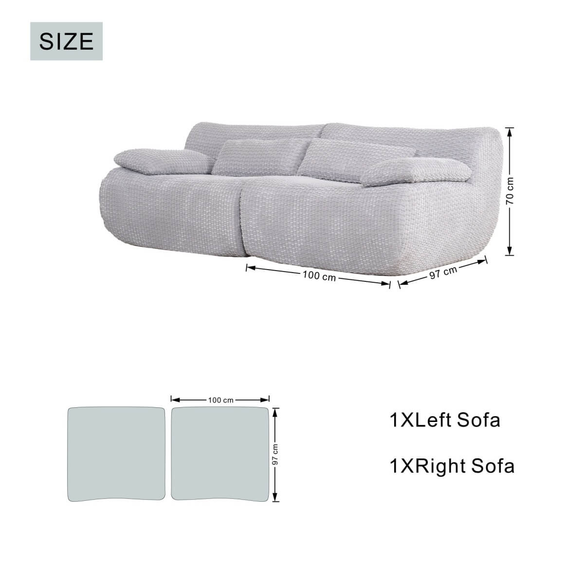 SOFTY Grey Indoor Modular Sofa Set - Space-Saving Compressed Sectional Sofa