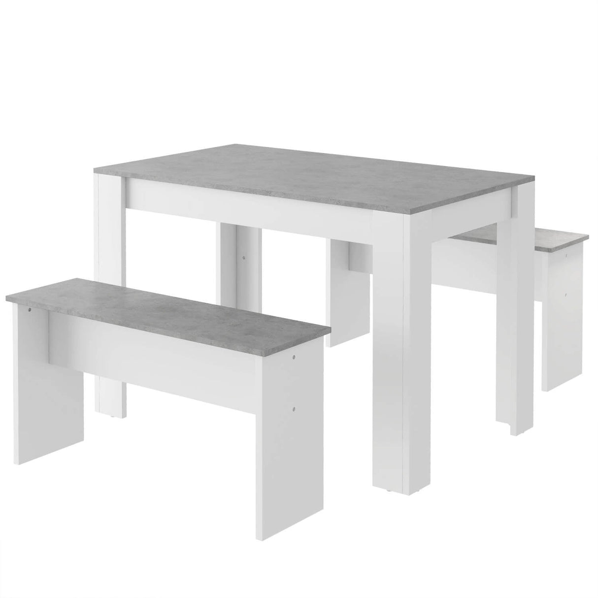 Dining Table Set with 2 Benches - Artificial Marble Kitchen & Dining Table for Small Spaces, Grey & White