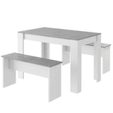 Dining Table Set with 2 Benches - Artificial Marble Kitchen & Dining Table for Small Spaces, Grey & White