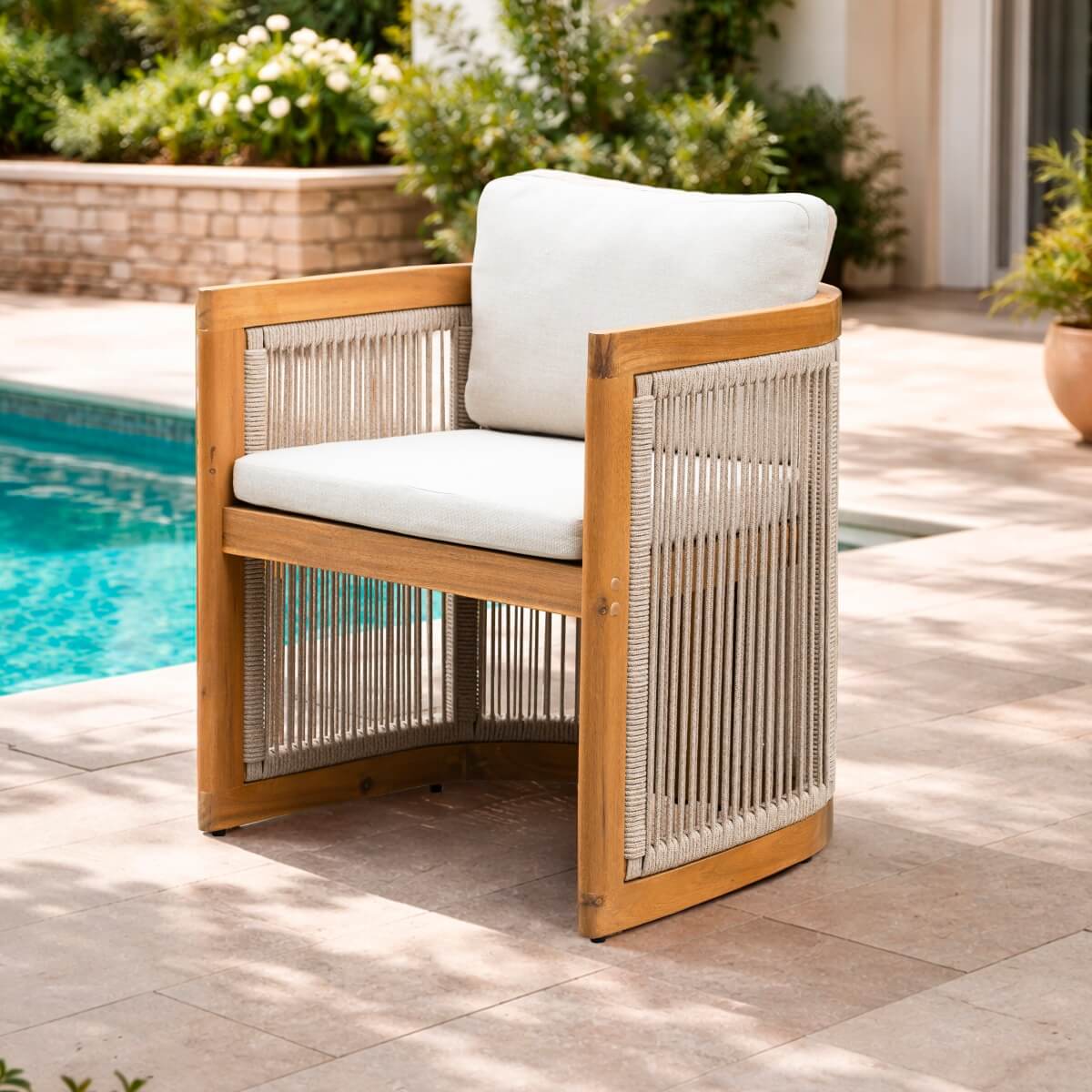 CAVEN Solid Wood Outdoor Dining Chair with Cushion