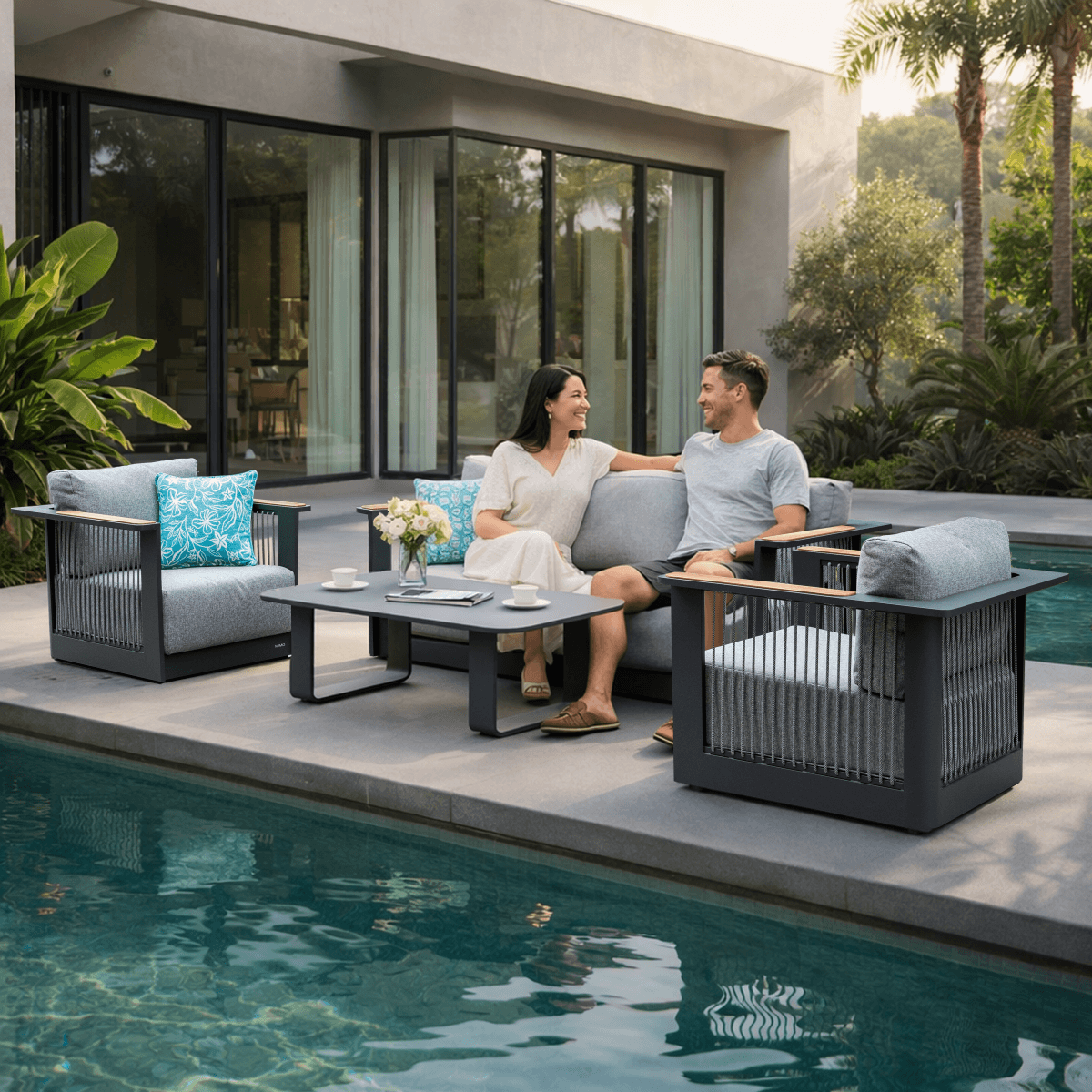 TALARA 5-Seater Aluminium Outdoor Sofa Set - 3 Pieces