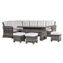 9-Seater Outdoor Corner Sofa Set - Garden Rattan Corner Sofa with Rectangular Lift-Top Table & Footstools