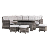 9-Seater Outdoor Corner Sofa Set - Garden Rattan Corner Sofa with Rectangular Lift-Top Table & Footstools