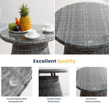Round Grey Rattan Outdoor Coffee Table - Aluminium Frame Garden Patio Side Table