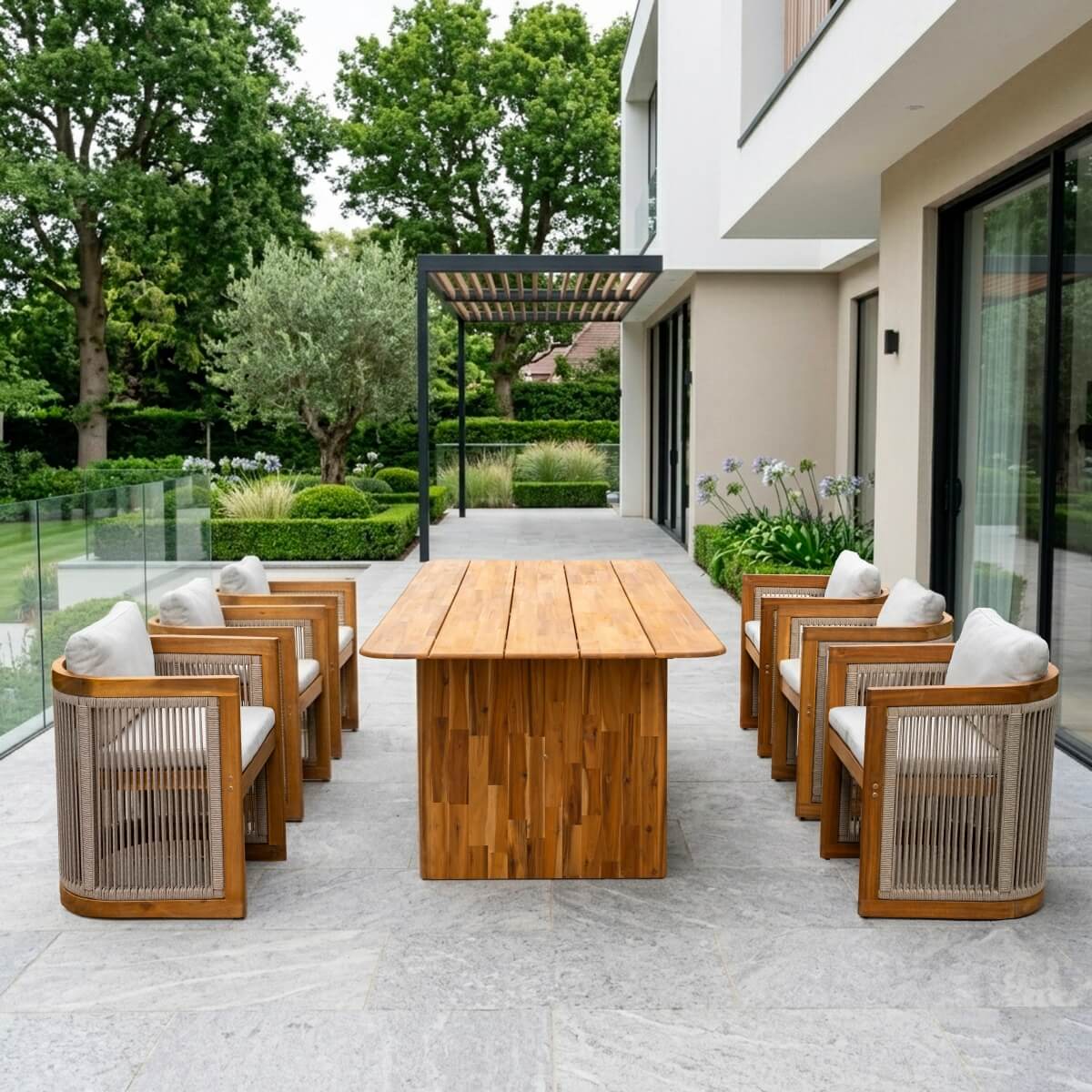CAVEN Solid Wood Outdoor Dining Set with 2.2m Table & Chairs