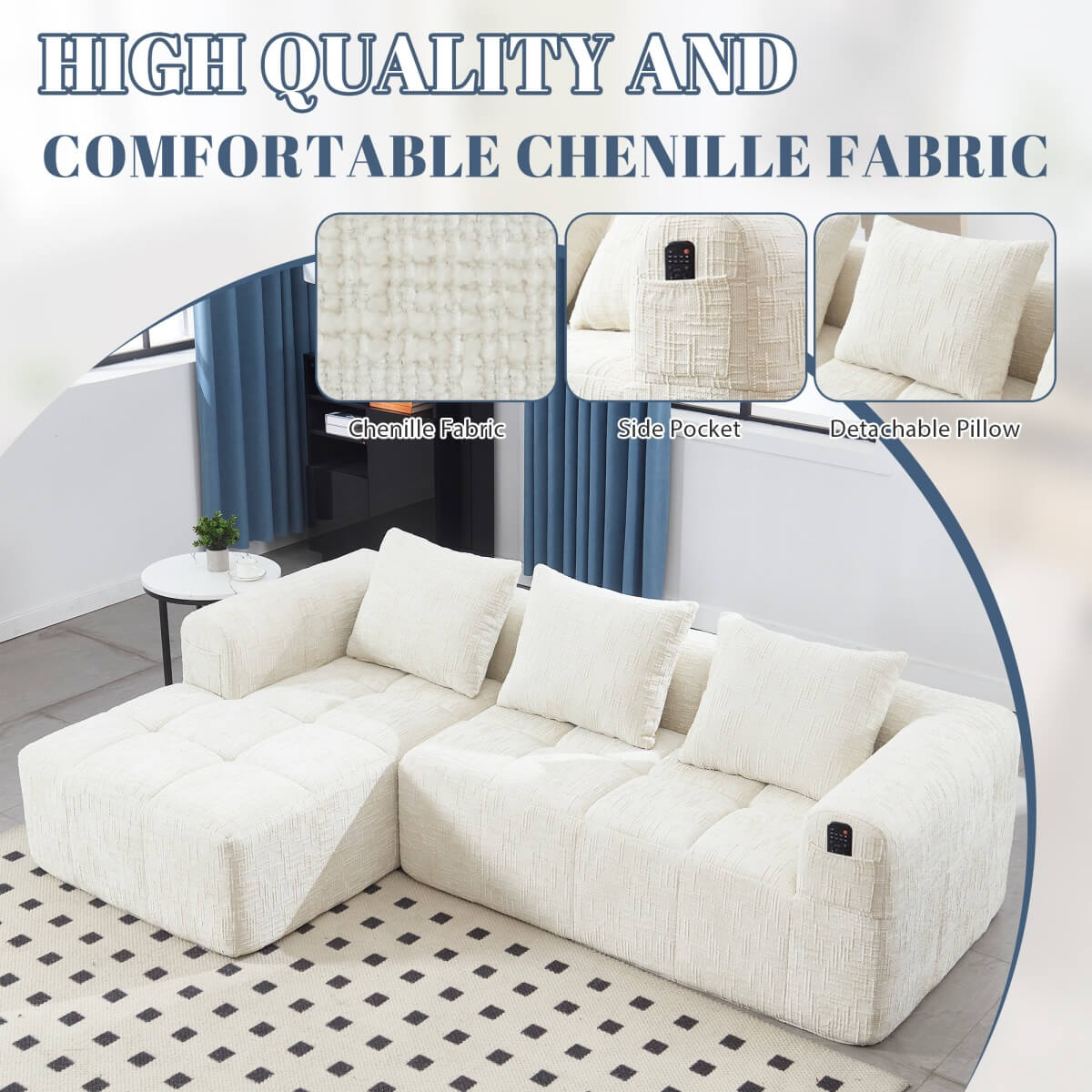 Oversized Cloud Sofa - Modular L Shape Sectional Sofa in Chenille Boucle