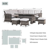 9-Seater Outdoor Corner Sofa Set - Garden Rattan Corner Sofa with Rectangular Lift-Top Table & Footstools