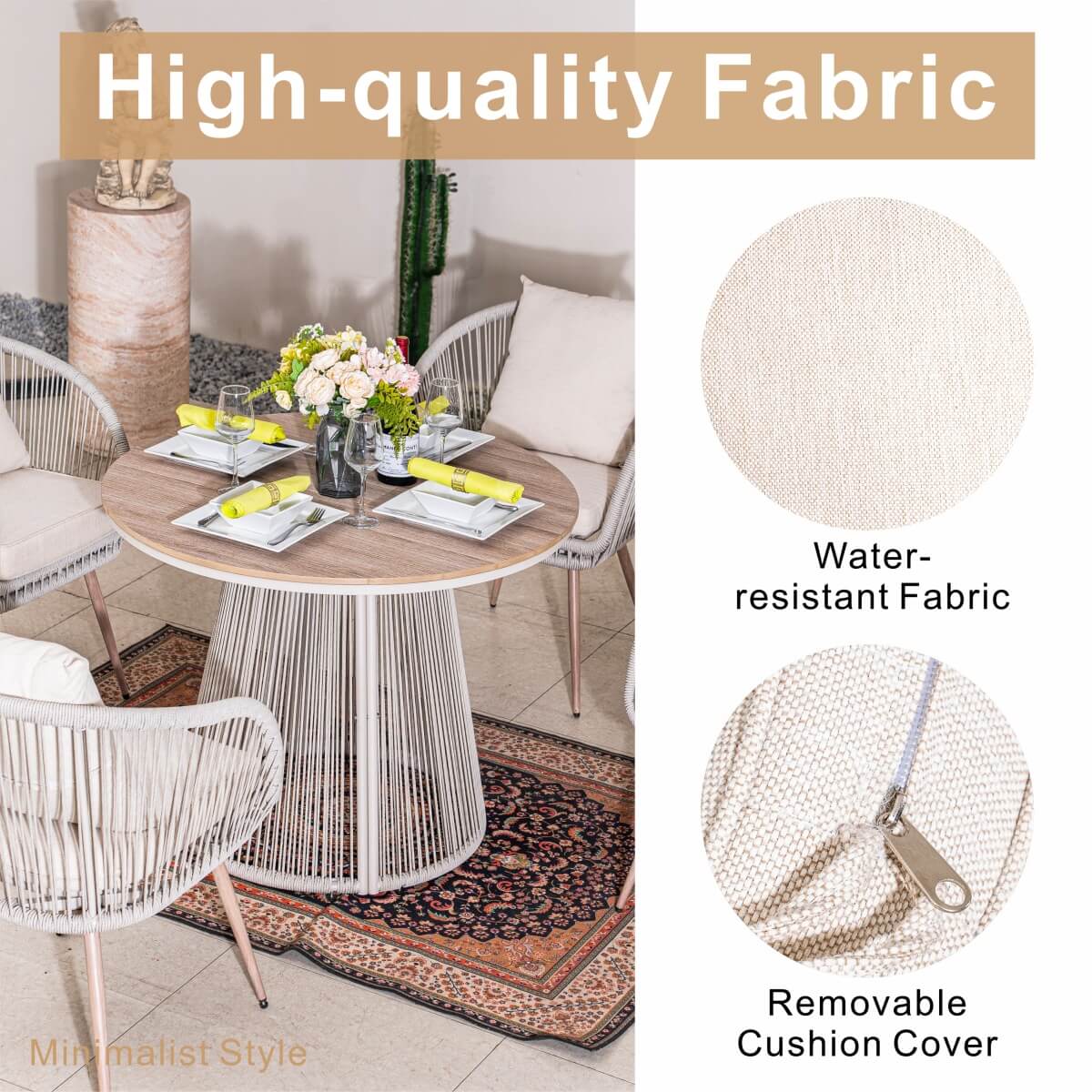 4-Seater Outdoor Dining Set - Round Metal Table with Chairs, Garden Patio Furniture