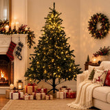 Realistic Full Green Artificial Christmas Tree - PVC Xmas Tree with Pre-Lit Warm White LED Lights, Easy Setup & Indoor Festive Decoration, 6ft/7ft/8ft