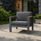 ARVE Single Outdoor Sofa – Aluminium Frame · Teak Armrests · Premium Olefin Cushions