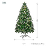 Snow Flocked Artificial Christmas Tree with Pine Cones - Pre-Lit or Unlit PVC Xmas Tree, Warm White LEDs, 5ft 6ft 7ft