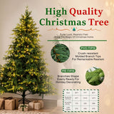 Realistic Full Green Artificial Christmas Tree - PVC & PE Mixed-Foliage Xmas Tree with Pre-Lit Warm White LED Lights, Easy Setup, 6ft/7ft/8ft