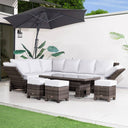 Premium Aluminium Modular Sofa Set - 9-Seater with Gas-Lift Armrests & Adjustable Table, Grey/Brown