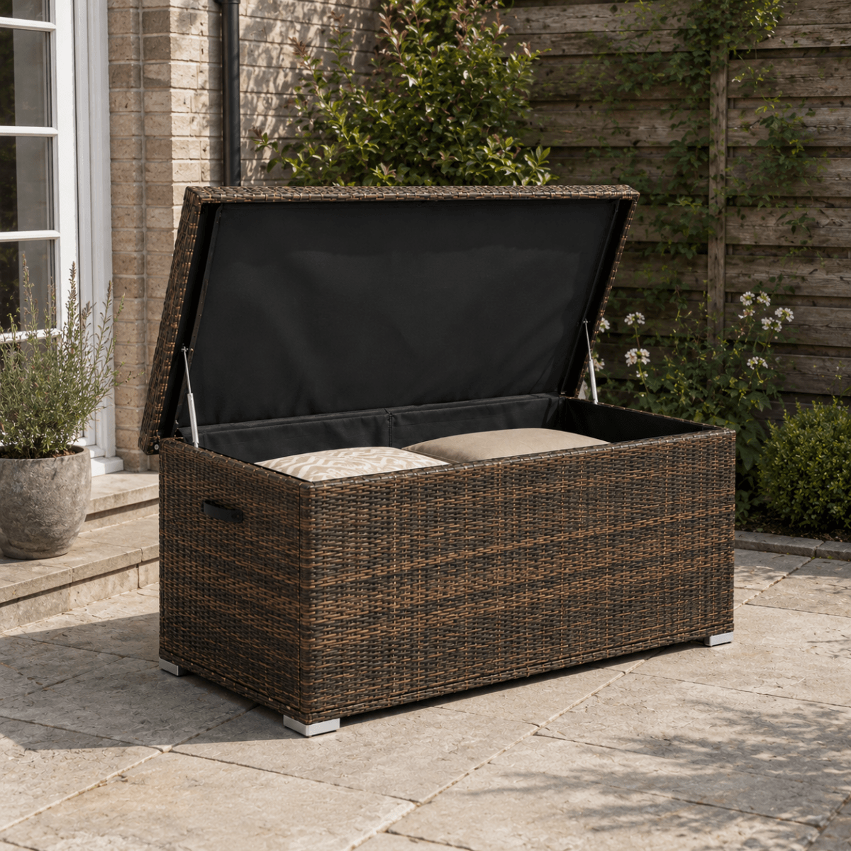 Rattan Garden Storage Box - Medium Outdoor Patio Storage Chest