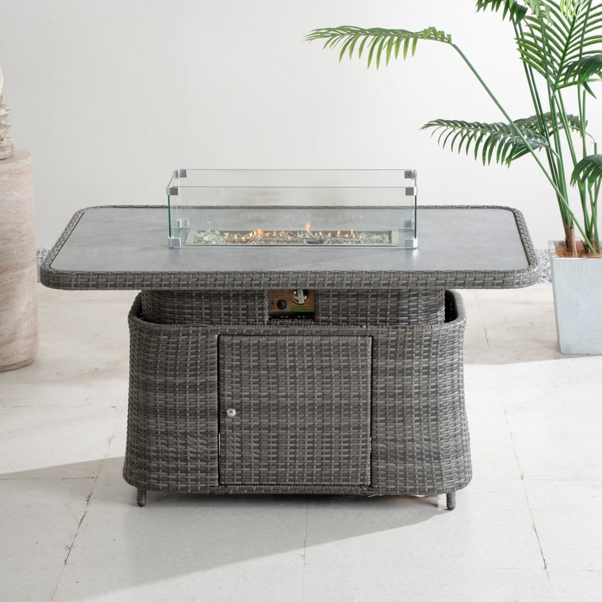 Aluminium Lift-Top Fire Pit Table - Adjustable Coffee & Dining Table