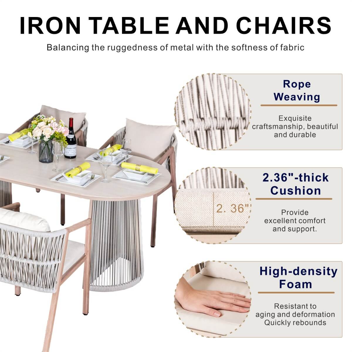 6-Seater Garden Dining Set - Metal Frame, Wood-Effect Table & Chairs