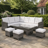9-Seater Outdoor Corner Sofa Set - Garden Rattan Corner Sofa with Rectangular Lift-Top Table & Footstools