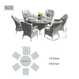 6 Seater Outdoor Rattan Dining Set - Round Table with Tempered Glass Top, Lazy Susan & Parasol Hole