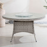 6 Seater Outdoor Rattan Round Dining Table - Glass Turntable & Parasol Hole Garden Table