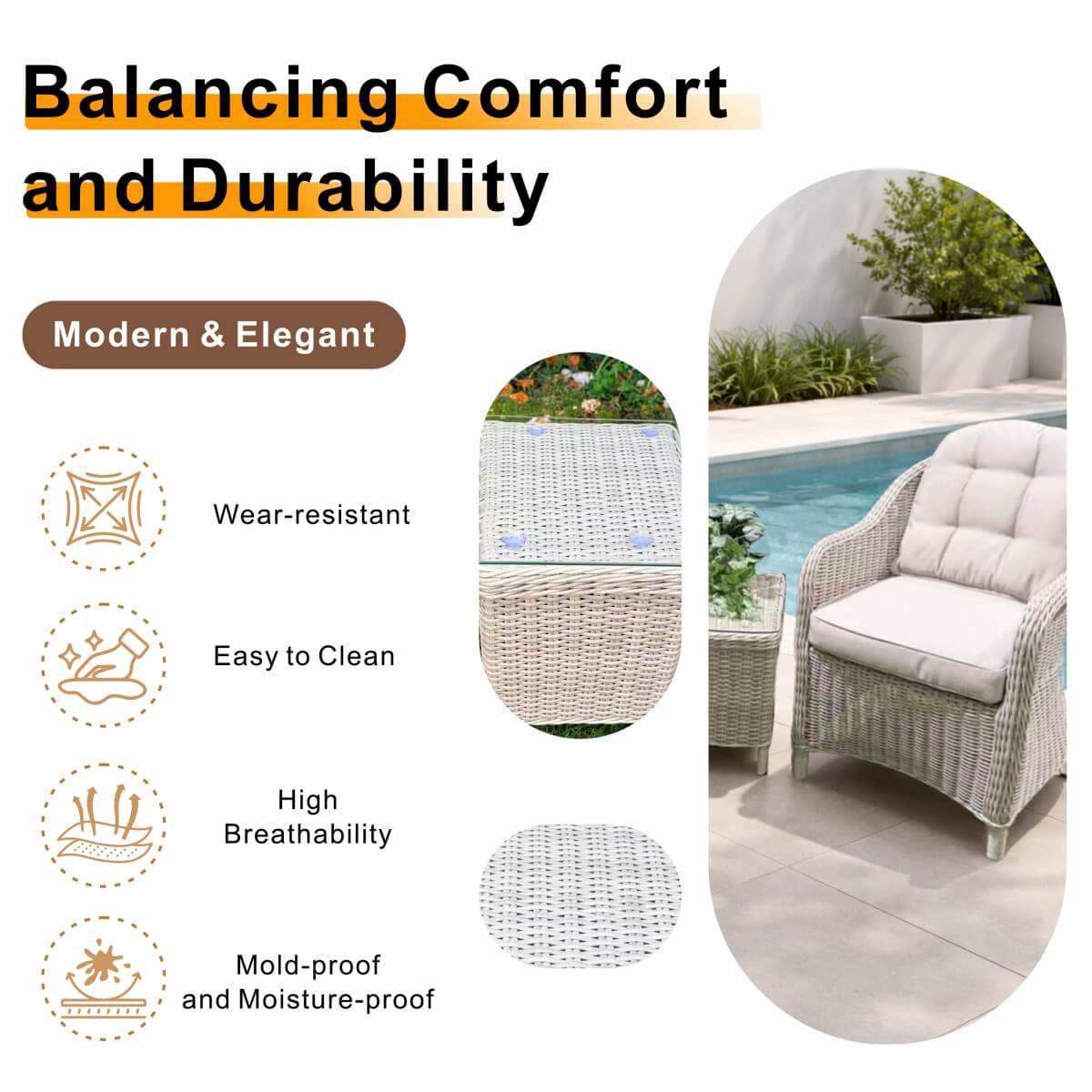 Outdoor Rattan Bistro Set - 2-Seater Sofa with Coffee Table, Grey