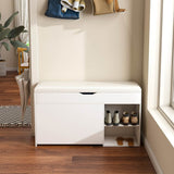 Entryway Shoe Storage Bench - 3-Tier Flip-Up Drawers and Hidden Cabinet, Space-Saving Design, White