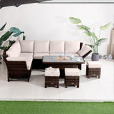 9-Seater Aluminium Fire Pit Sofa Set - Lift-Top Table with Adjustable Armrests