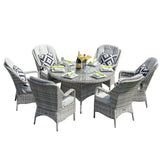 6-Seater Patio Dining Set Round Dining Table  with Lazy Susan and Parma Chairs - PAD-1711
