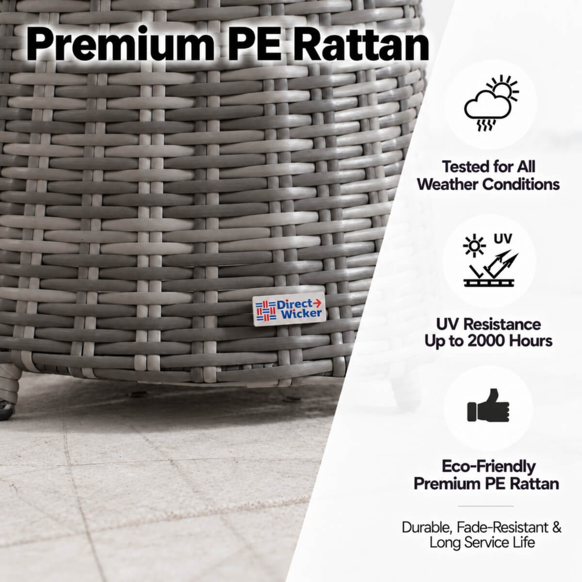 Round Grey Rattan Outdoor Coffee Table - Aluminium Frame Garden Patio Side Table