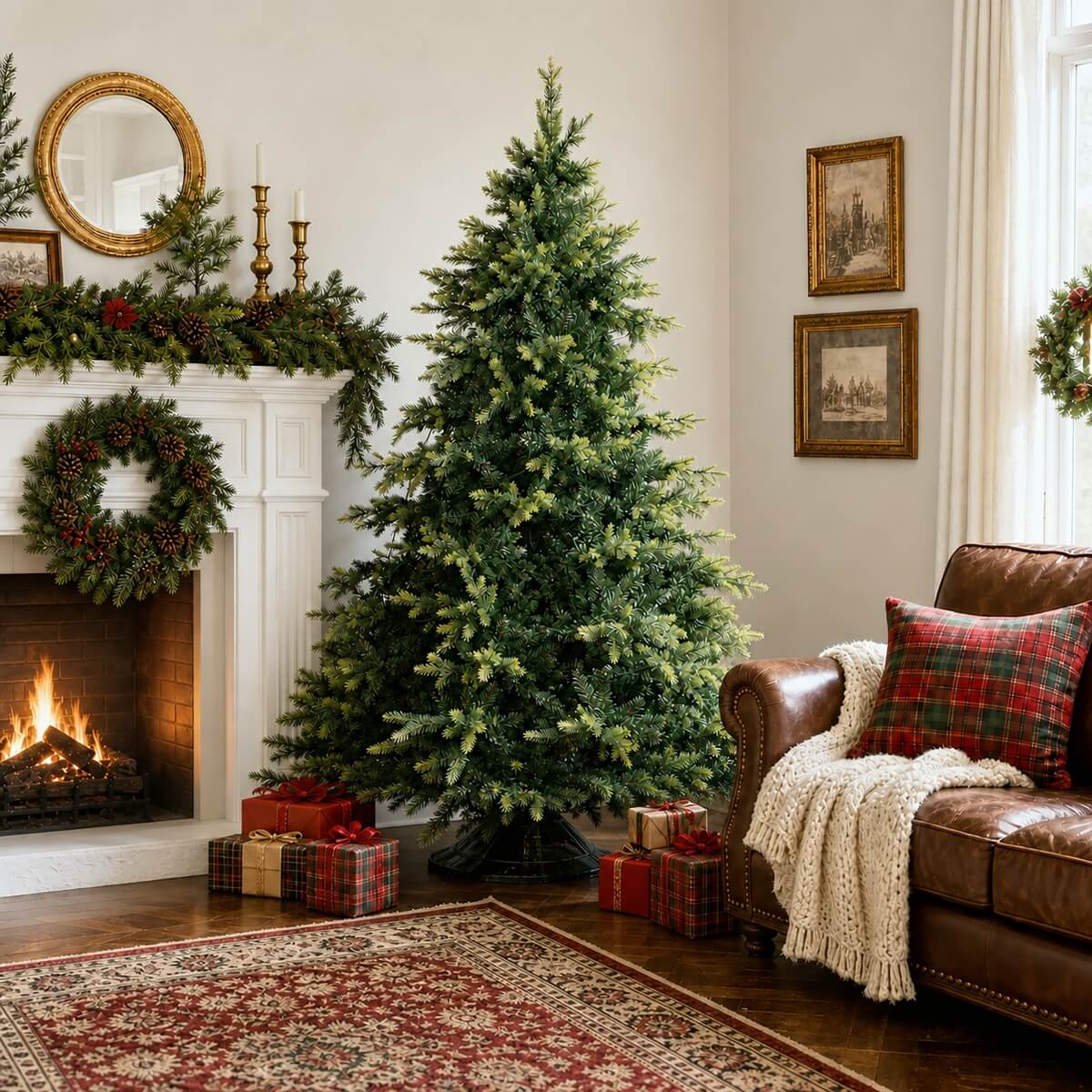 Realistic Full Green Artificial Christmas Tree - PVC & PE Mixed-Foliage Xmas Tree for Easy Setup, 6ft/7ft/8ft