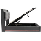 4ft6 Double Upholstered Storage Bed – Velvet Hydraulic Bed with End Drawers, Recessed LED Light Strips & Slatted Frame