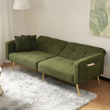 Convertible Sofa Bed with Adjustable Backrest - Modern Recliner Sofa with Gold Legs and Storage Pockets, Green