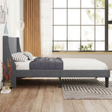 3ft Single Linen Upholstered Bed Frame - Winged Headboard, Grey
