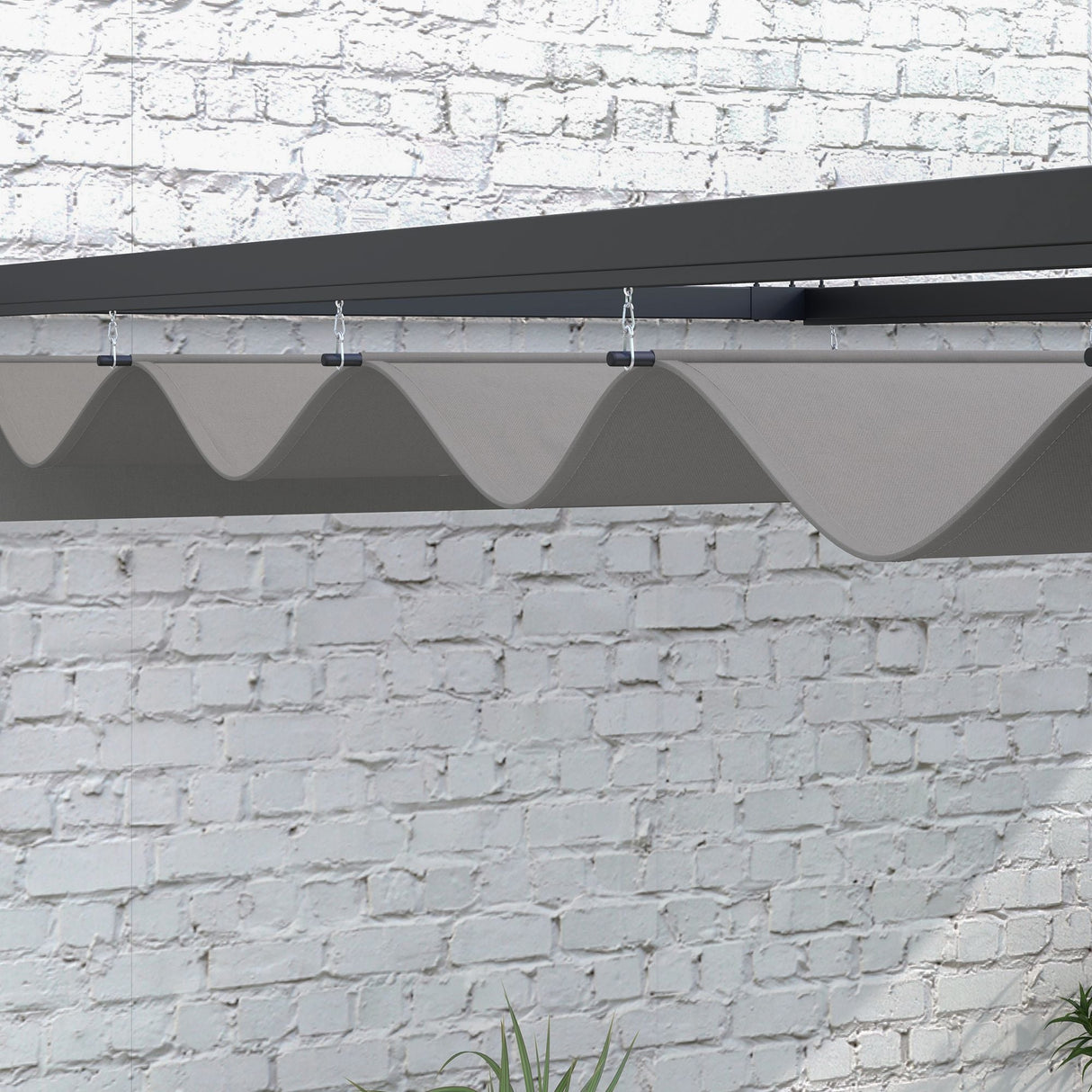 Lean To Steel Pergola, 3 x 4m with Moving Fabric Canopy - Dark Grey