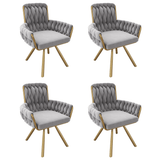 Set of 4 Velvet Swivel Dining Chairs - Luxury Armchairs with Metal Legs, Grey