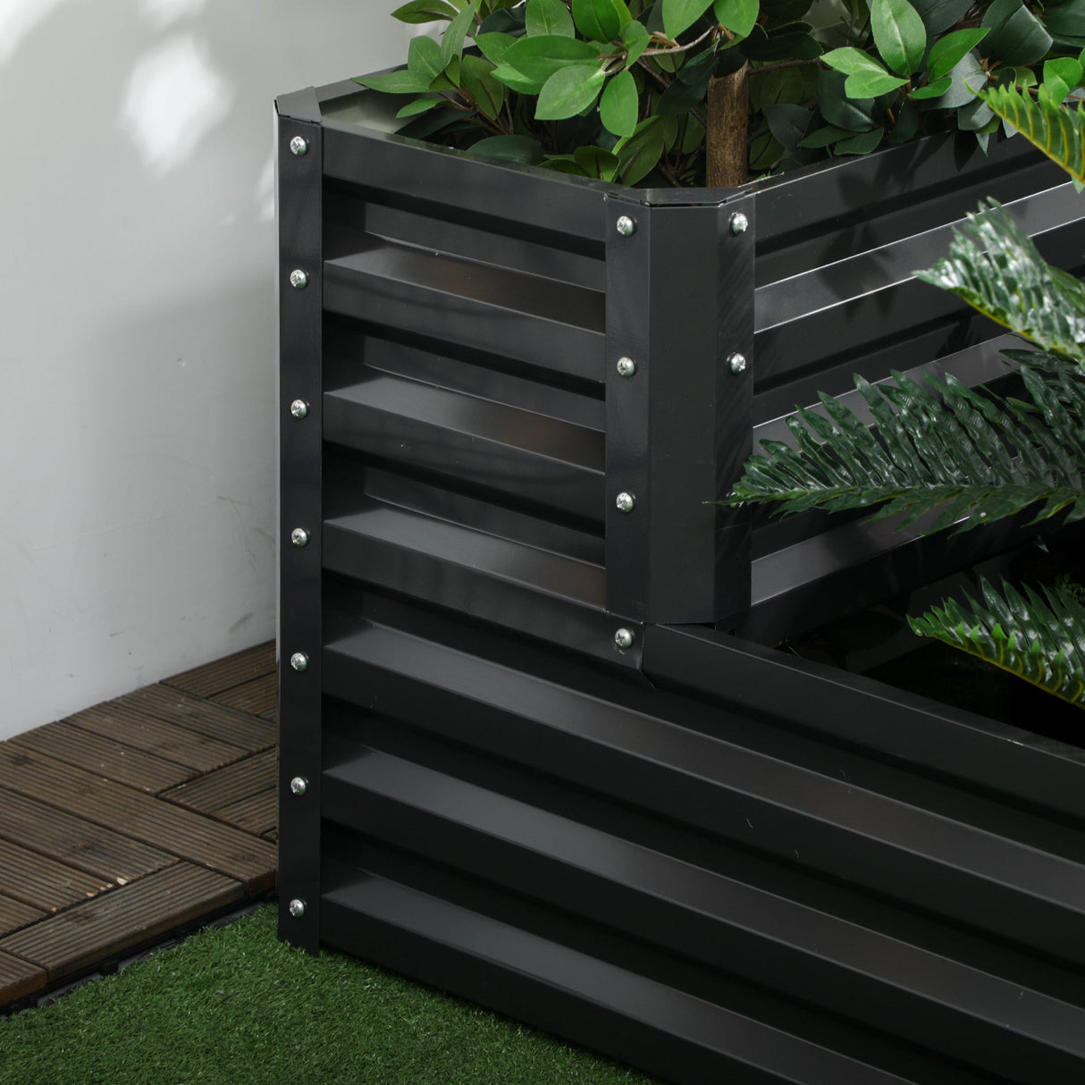 2 Tier Raised Garden Bed, Galvanised Planter Box for Vegetables Flowers Herbs, Dark Grey