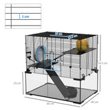 Hamster/Gerbil Cage with Deep Glass Bottom, Non-Slip Ramps, Platforms, Hut, Exercise Wheels, Water Bottle, Dish