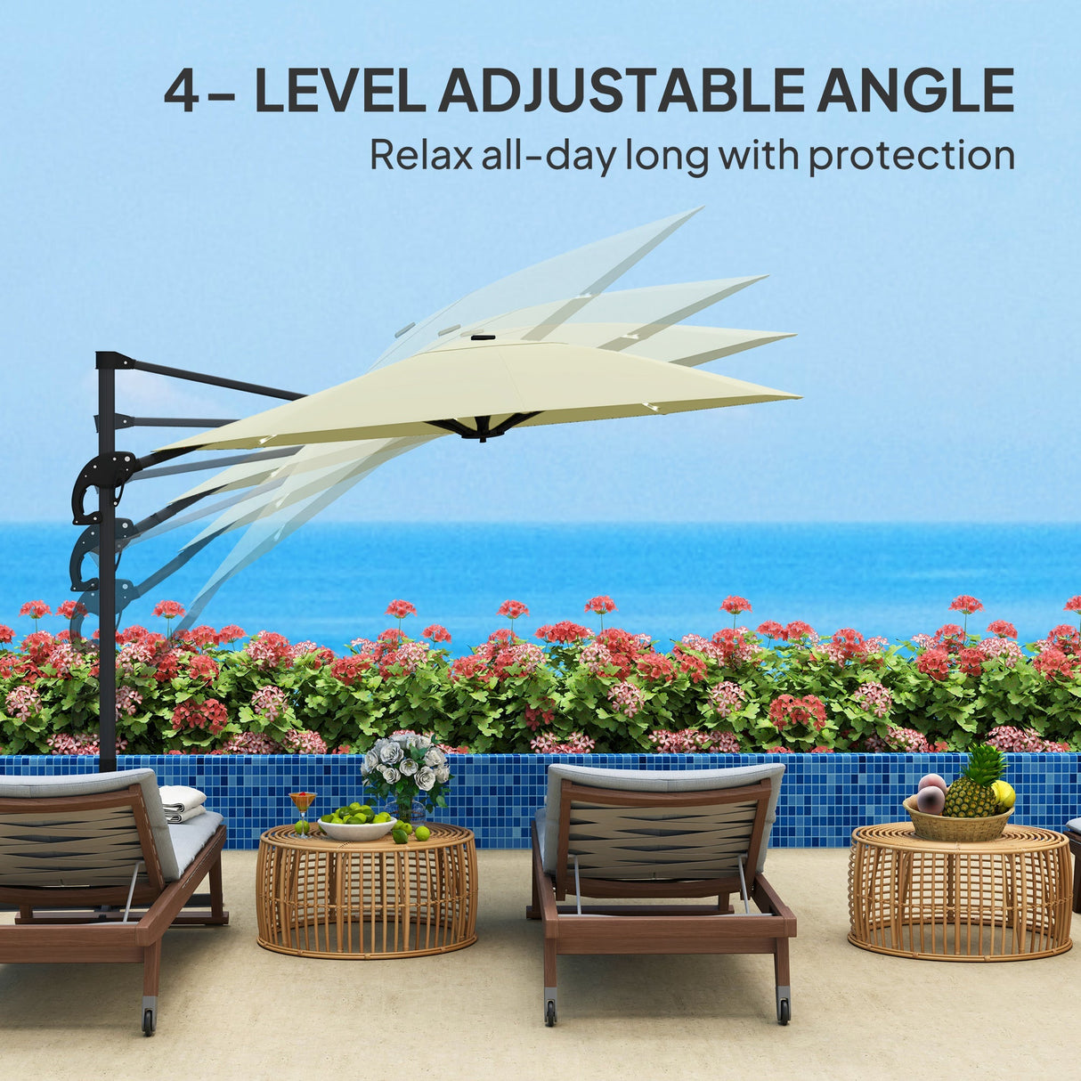Cantilever Garden Parasol with Solar Lights, 360?? Rotation, Cream