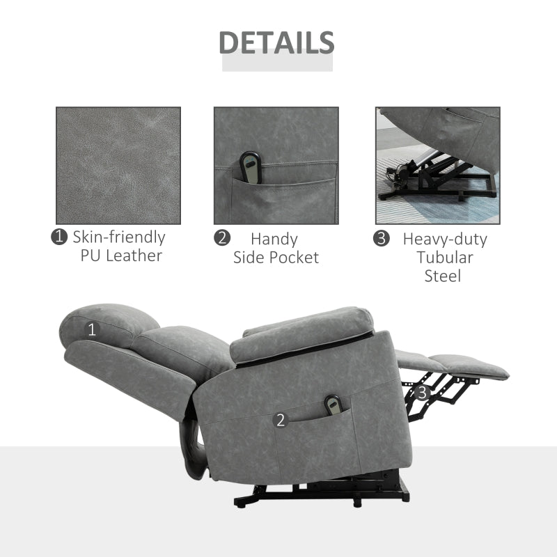 Electric Riser Recliner Chair, 70?? Electric Lift-Up, Faux Leather Grey