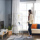 Bird Cage with Stand Wheels Slide-out Tray Storage Shelf, White