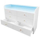 6-Drawer Fluted Sideboard with LED Lighting – Modern Storage Cabinet for Living Room, Bedroom or Dining Room
