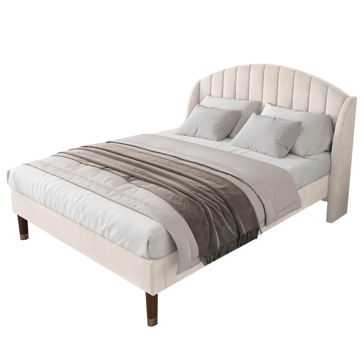 3ft Single Kids Bed - Velvet Upholstered Bed with Slatted Frame & Headboard